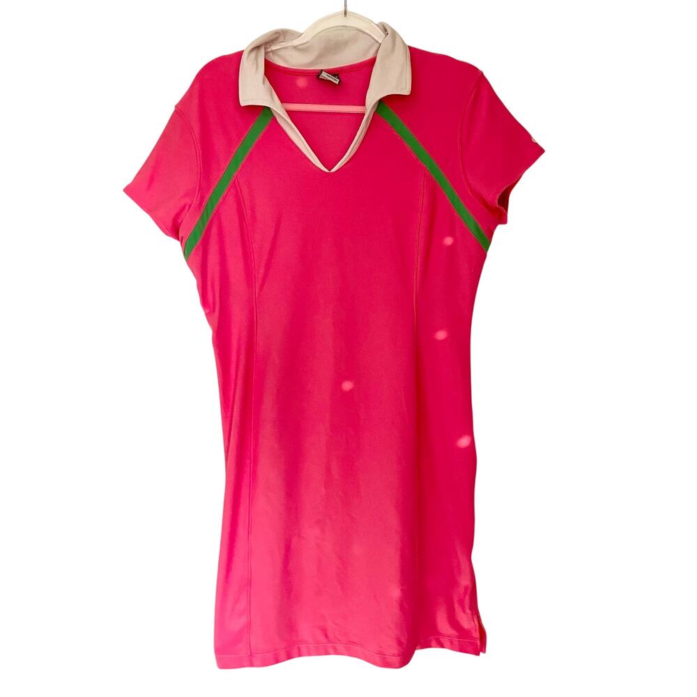 Nike Dri Fit Pink Green Collared V Neck Tennis Dress XL